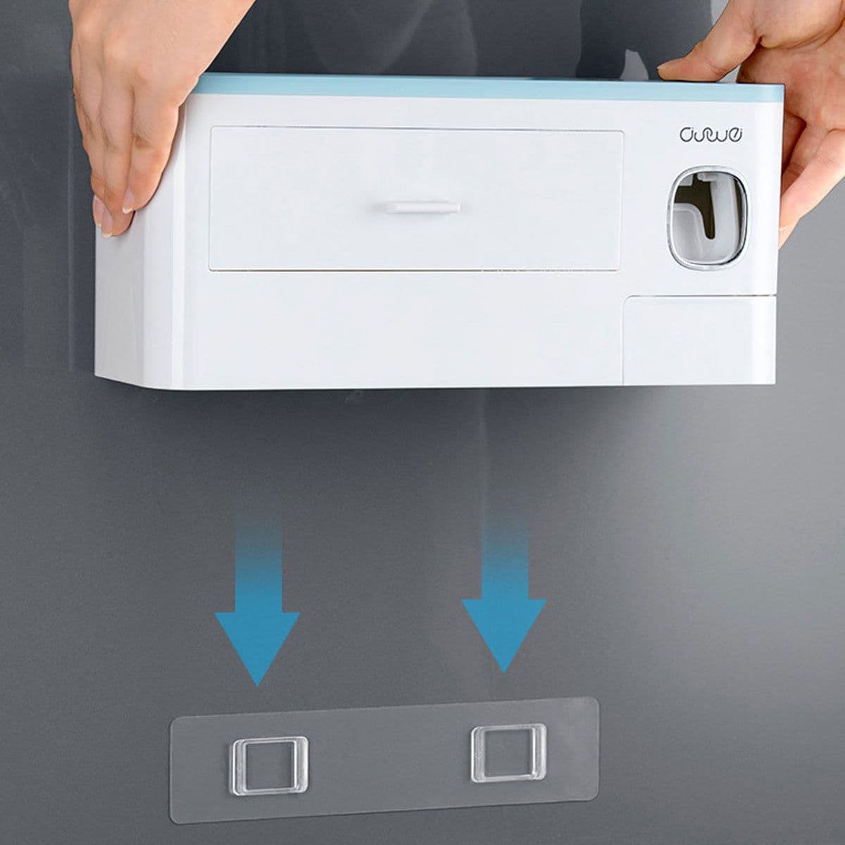 image-Non-marking Hanging Magnetic Toothbrush Holder Single Drawer Storage Rack With Toothpaste Squeezer Toiletry Set