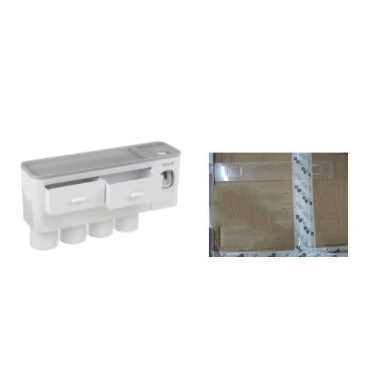 image-Non-marking Hanging Magnetic Toothbrush Holder Single Drawer Storage Rack With Toothpaste Squeezer Toiletry Set