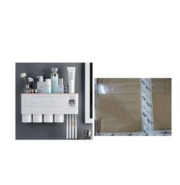 image-Non-marking Hanging Magnetic Toothbrush Holder Single Drawer Storage Rack With Toothpaste Squeezer Toiletry Set
