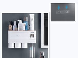 image-Non-marking Hanging Magnetic Toothbrush Holder Single Drawer Storage Rack With Toothpaste Squeezer Toiletry Set