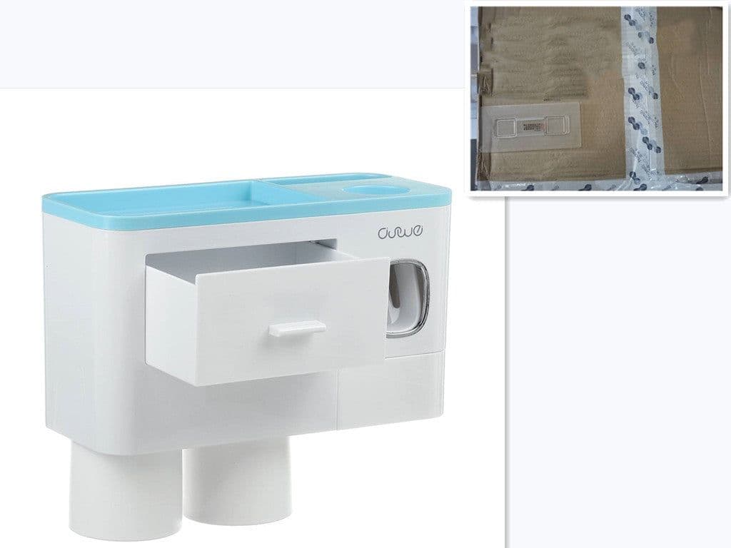 image-Non-marking Hanging Magnetic Toothbrush Holder Single Drawer Storage Rack With Toothpaste Squeezer Toiletry Set
