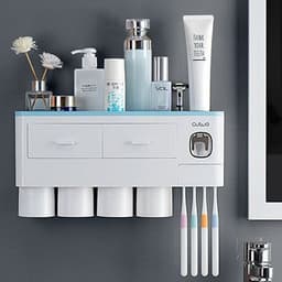 image-Non-marking Hanging Magnetic Toothbrush Holder Single Drawer Storage Rack With Toothpaste Squeezer Toiletry Set