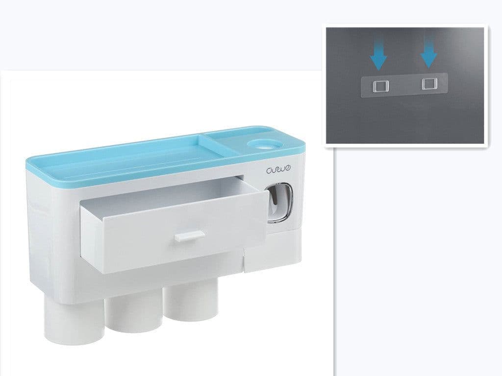 image-Non-marking Hanging Magnetic Toothbrush Holder Single Drawer Storage Rack With Toothpaste Squeezer Toiletry Set