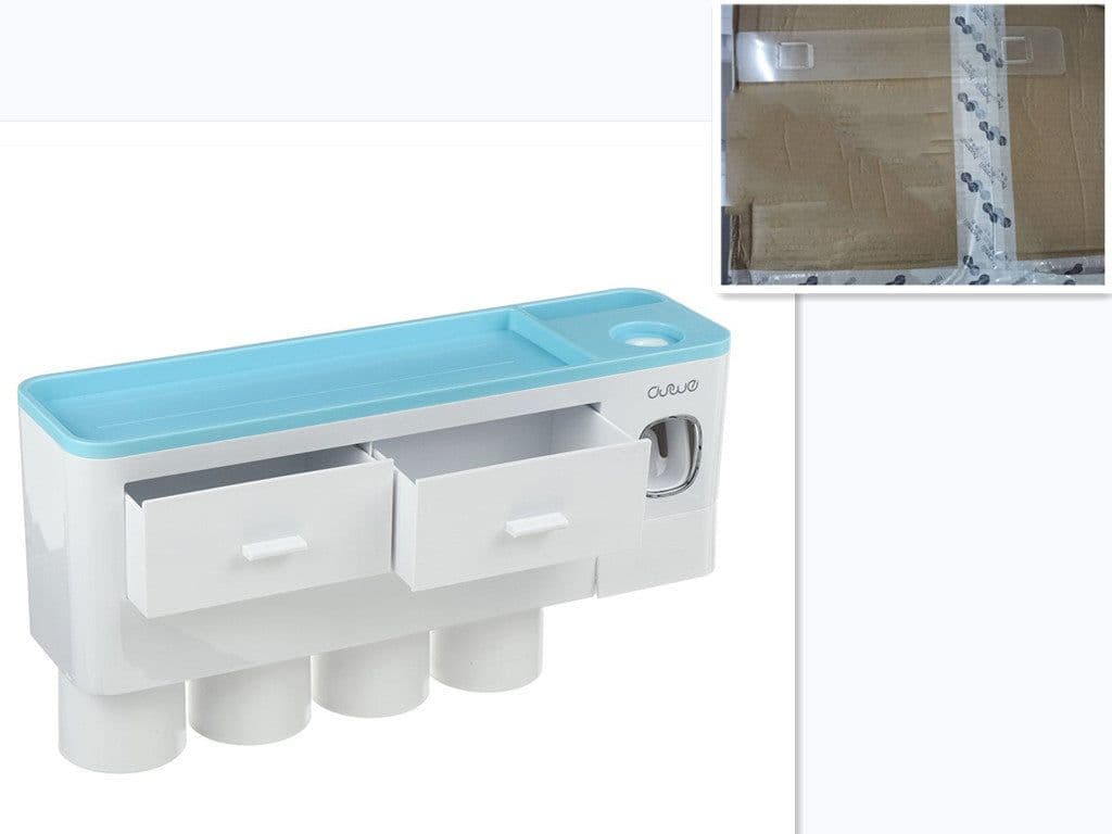 image-Non-marking Hanging Magnetic Toothbrush Holder Single Drawer Storage Rack With Toothpaste Squeezer Toiletry Set