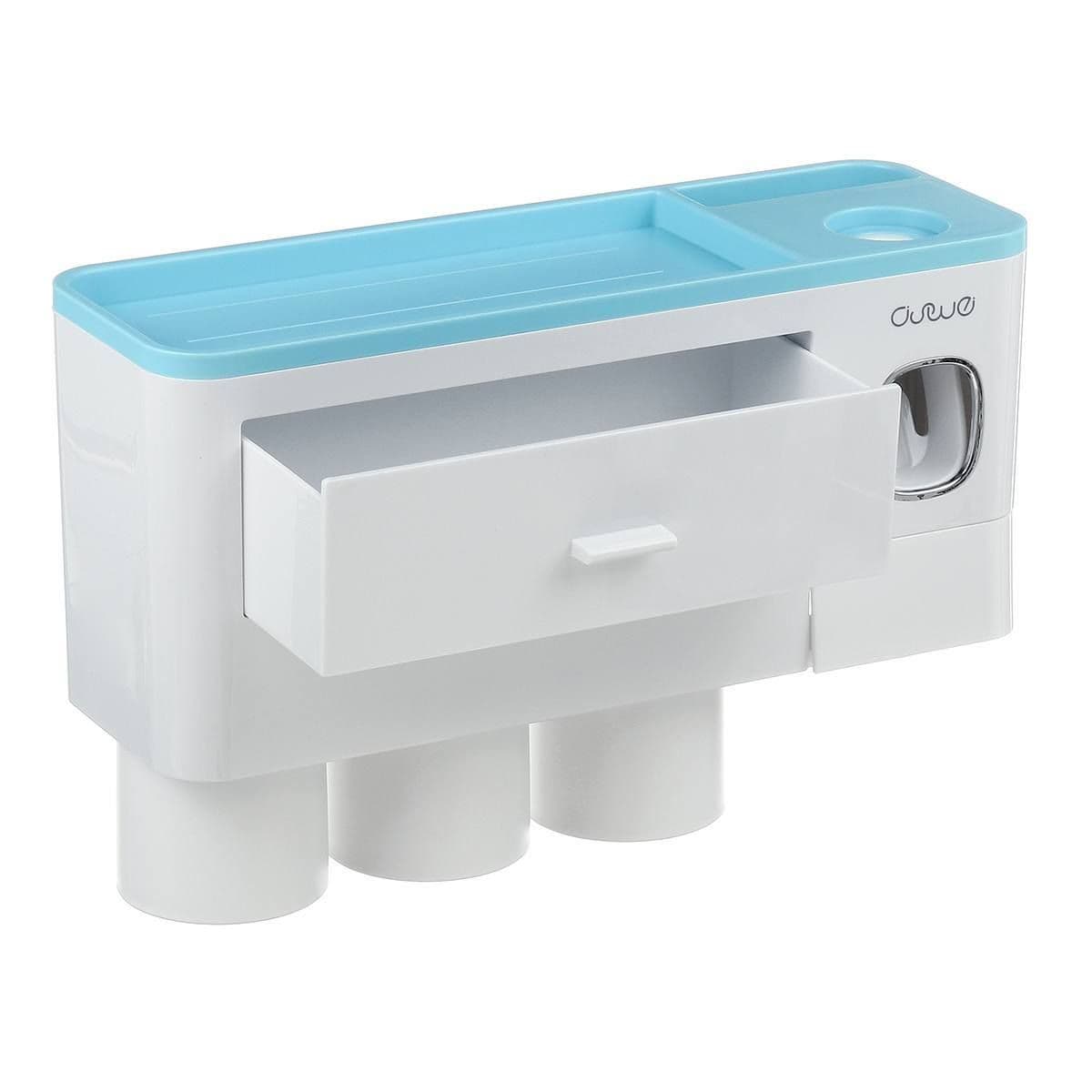 image-Non-marking Hanging Magnetic Toothbrush Holder Single Drawer Storage Rack With Toothpaste Squeezer Toiletry Set