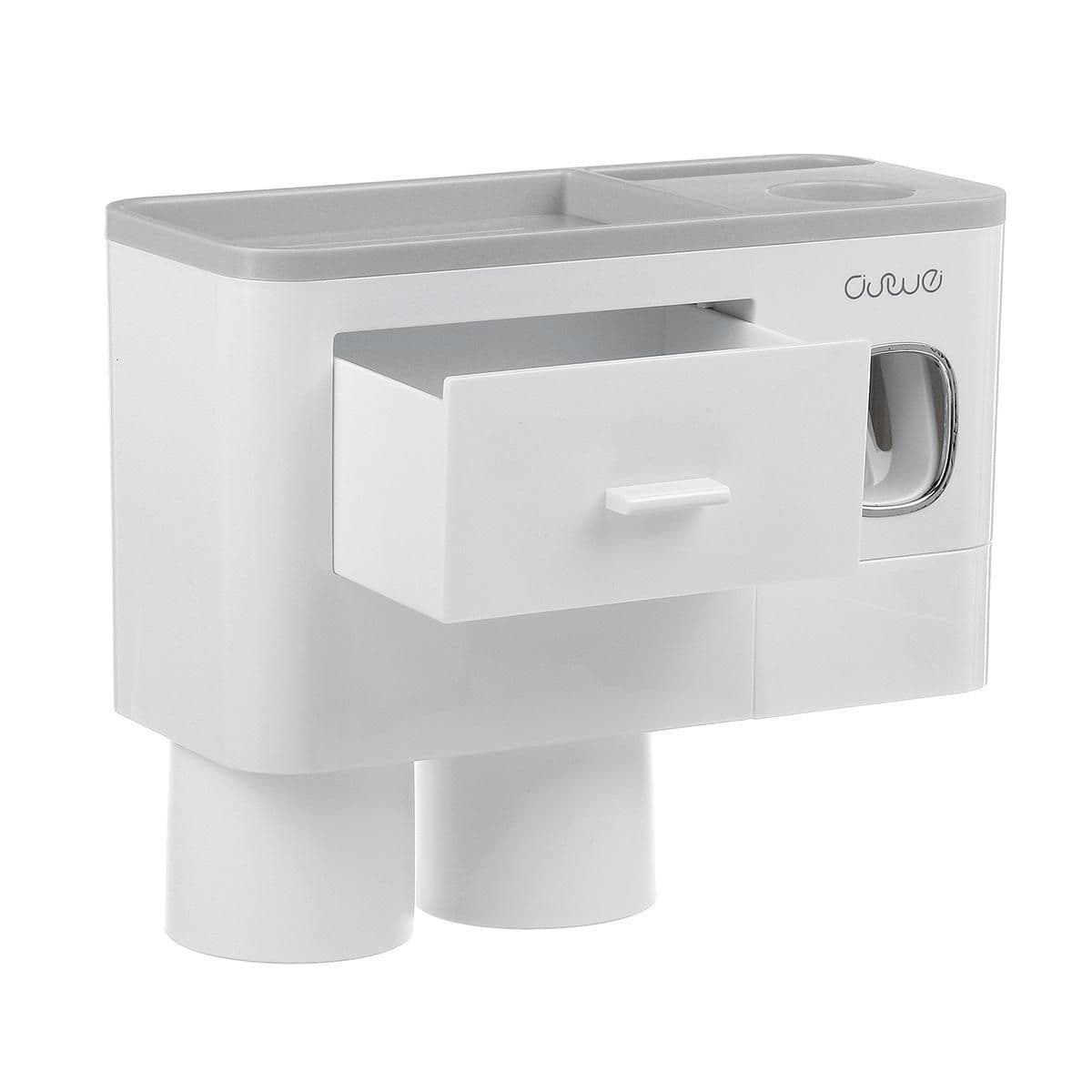 image-Non-marking Hanging Magnetic Toothbrush Holder Single Drawer Storage Rack With Toothpaste Squeezer Toiletry Set