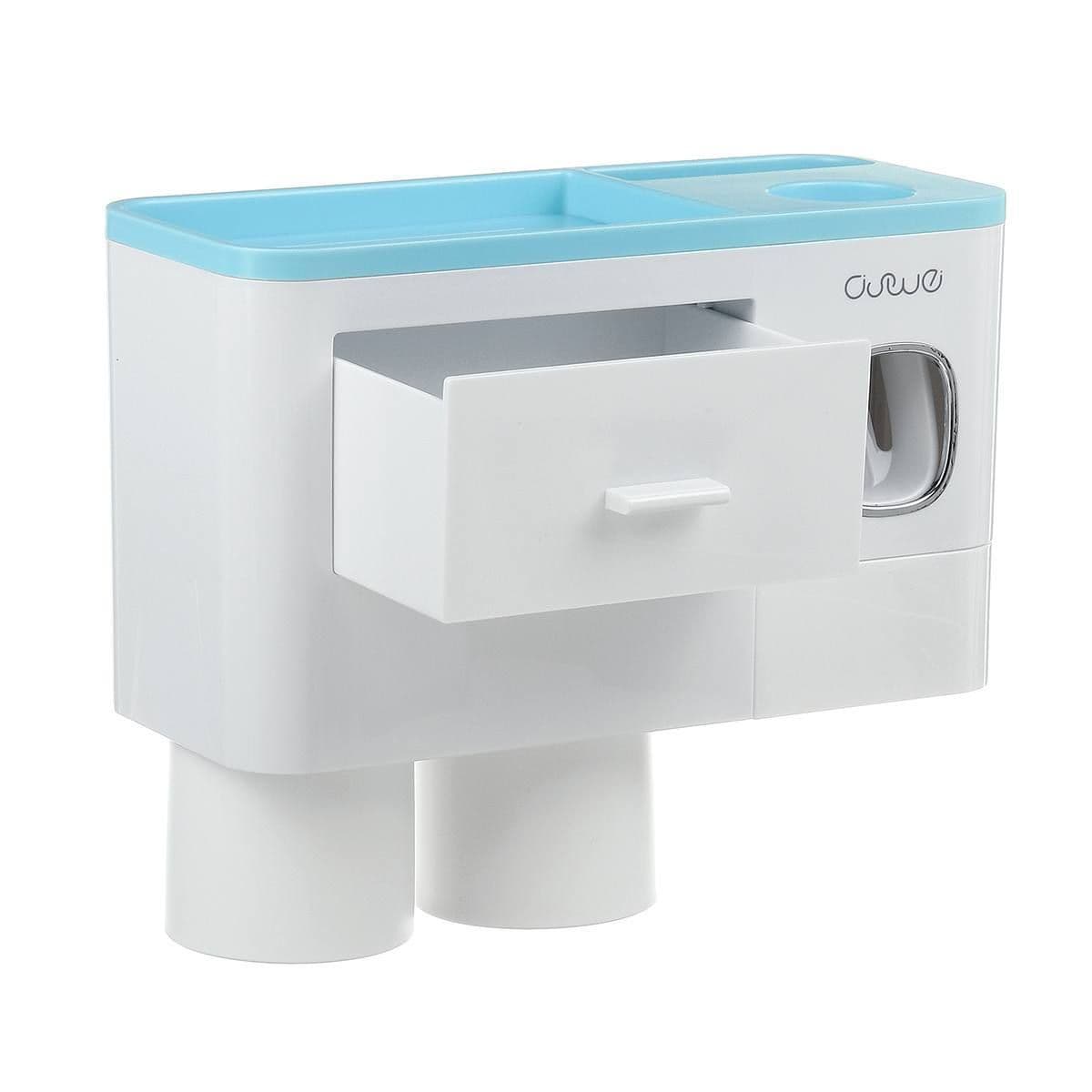 image-Non-marking Hanging Magnetic Toothbrush Holder Single Drawer Storage Rack With Toothpaste Squeezer Toiletry Set