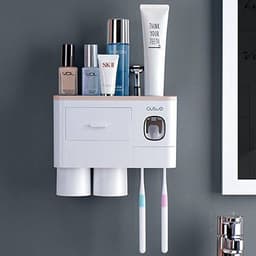image-Non-marking Hanging Magnetic Toothbrush Holder Single Drawer Storage Rack With Toothpaste Squeezer Toiletry Set