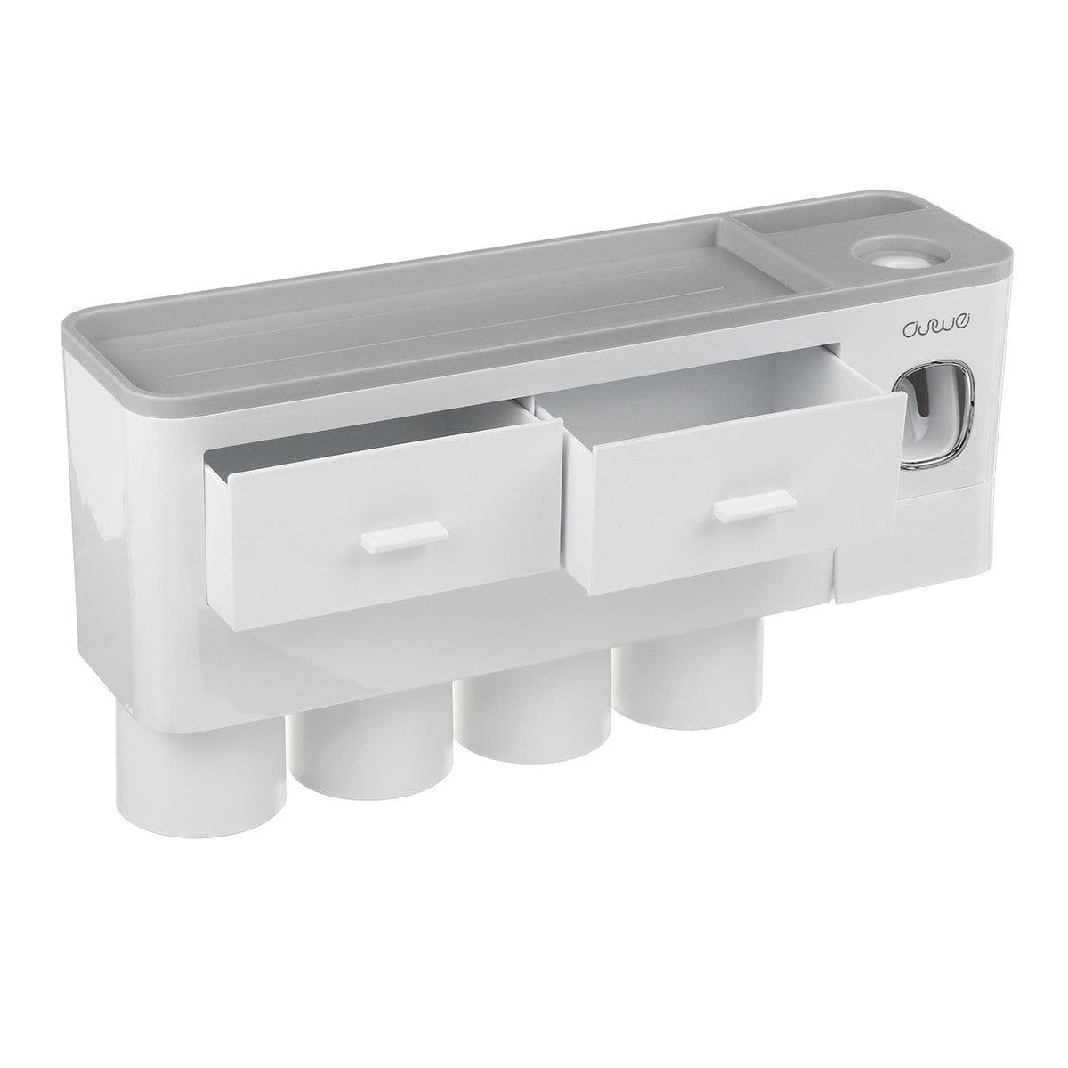 image-Non-marking Hanging Magnetic Toothbrush Holder Single Drawer Storage Rack With Toothpaste Squeezer Toiletry Set