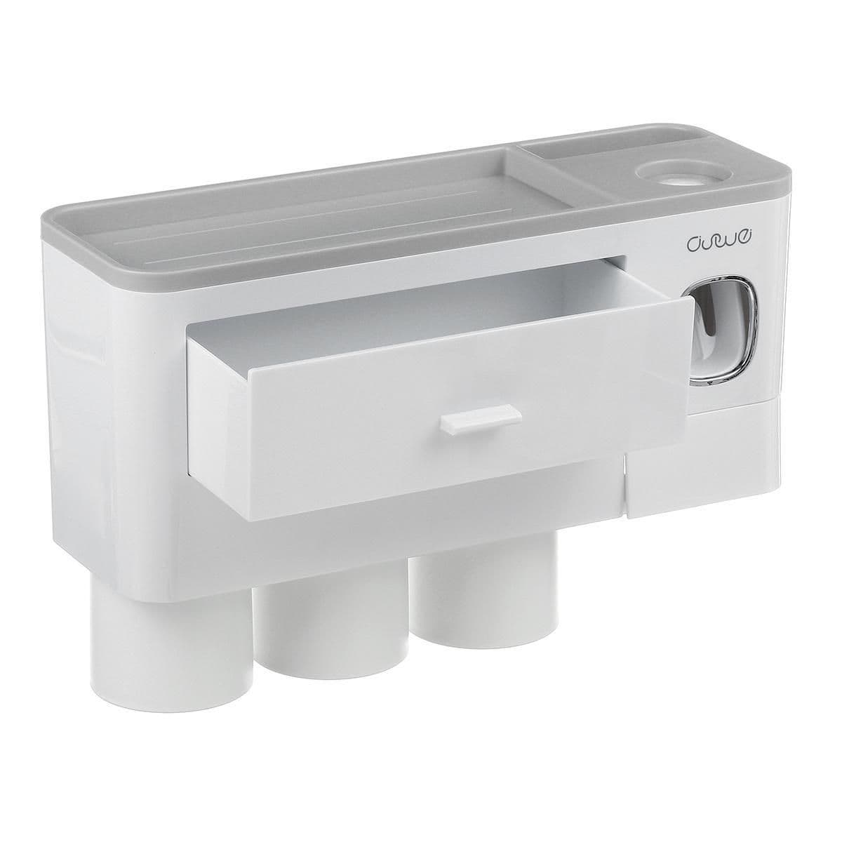 image-Non-marking Hanging Magnetic Toothbrush Holder Single Drawer Storage Rack With Toothpaste Squeezer Toiletry Set