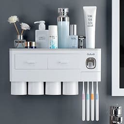 image-Non-marking Hanging Magnetic Toothbrush Holder Single Drawer Storage Rack With Toothpaste Squeezer Toiletry Set