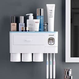 image-Non-marking Hanging Magnetic Toothbrush Holder Single Drawer Storage Rack With Toothpaste Squeezer Toiletry Set