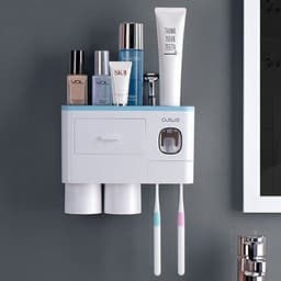 image-Non-marking Hanging Magnetic Toothbrush Holder Single Drawer Storage Rack With Toothpaste Squeezer Toiletry Set