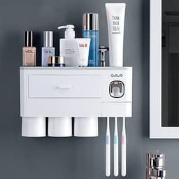 image-Non-marking Hanging Magnetic Toothbrush Holder Single Drawer Storage Rack With Toothpaste Squeezer Toiletry Set