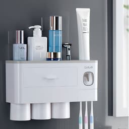 image-Non-marking Hanging Magnetic Toothbrush Holder Single Drawer Storage Rack With Toothpaste Squeezer Toiletry Set