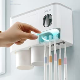 image-Non-marking Hanging Magnetic Toothbrush Holder Single Drawer Storage Rack With Toothpaste Squeezer Toiletry Set