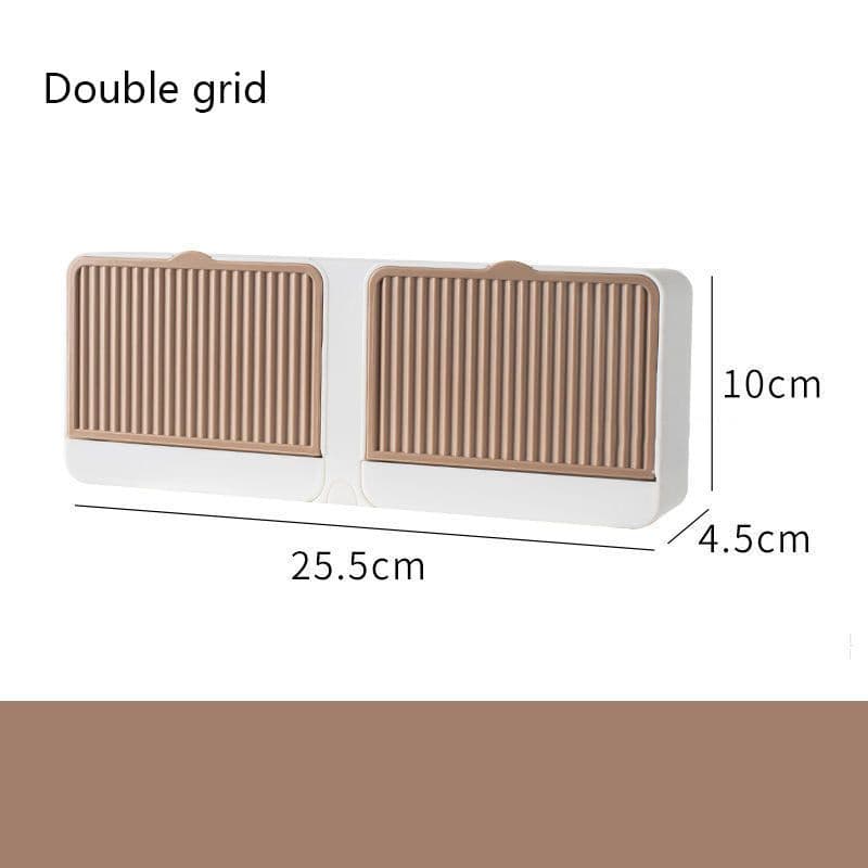 image-Double Grids Soap Storeage Box Wall Puch Free Drain Soap Holder