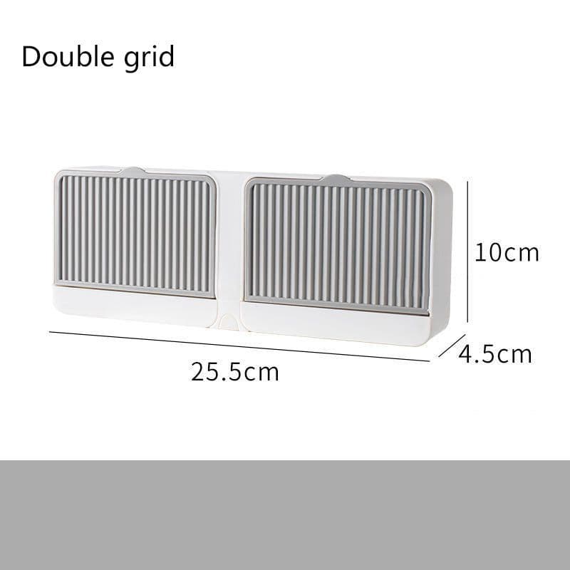 image-Double Grids Soap Storeage Box Wall Puch Free Drain Soap Holder