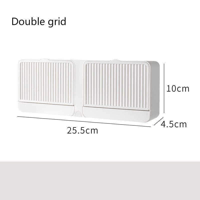 image-Double Grids Soap Storeage Box Wall Puch Free Drain Soap Holder