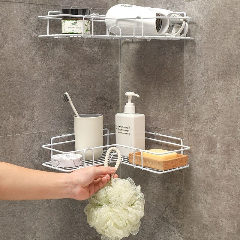 image-Bathroom Shelf Corner Frame Shower Wrought Iron Kitchen Accessories Storage Rack Holder Bathroom Shelves Bathroom Equipment