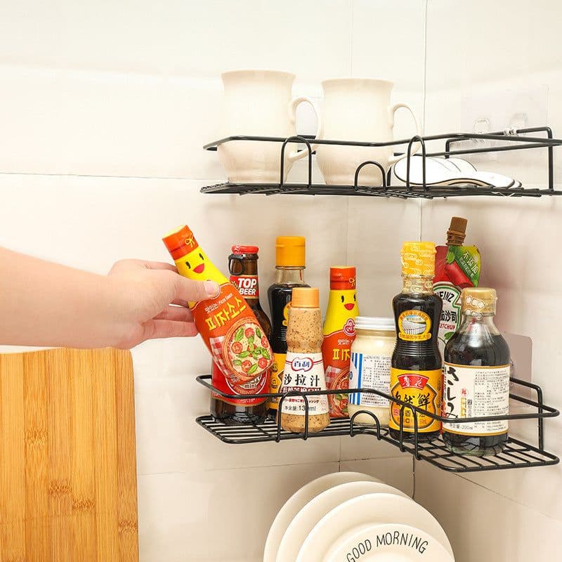 image-Bathroom Shelf Corner Frame Shower Wrought Iron Kitchen Accessories Storage Rack Holder Bathroom Shelves Bathroom Equipment
