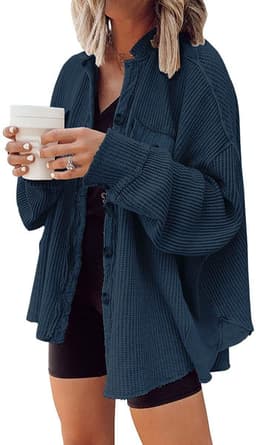image-Button Shirt Jacket Women Lapel Long Sleeve Blouse Fashion Jacket Tops