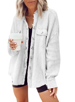 image-Button Shirt Jacket Women Lapel Long Sleeve Blouse Fashion Jacket Tops