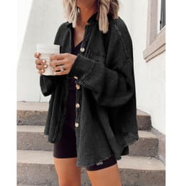 image-Button Shirt Jacket Women Lapel Long Sleeve Blouse Fashion Jacket Tops