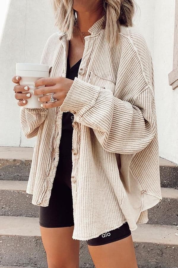 image-Button Shirt Jacket Women Lapel Long Sleeve Blouse Fashion Jacket Tops