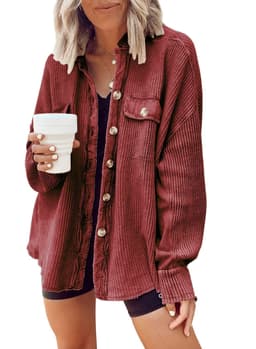 image-Button Shirt Jacket Women Lapel Long Sleeve Blouse Fashion Jacket Tops