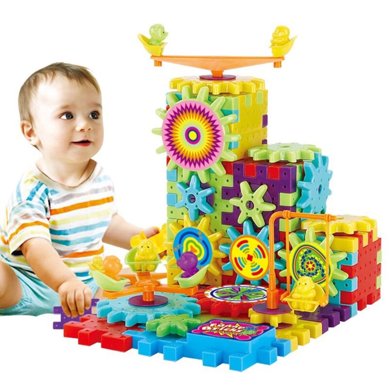 image-Electric Gears 3D Model Building Kits Plastic Brick Blocks Educational Toys for Kids