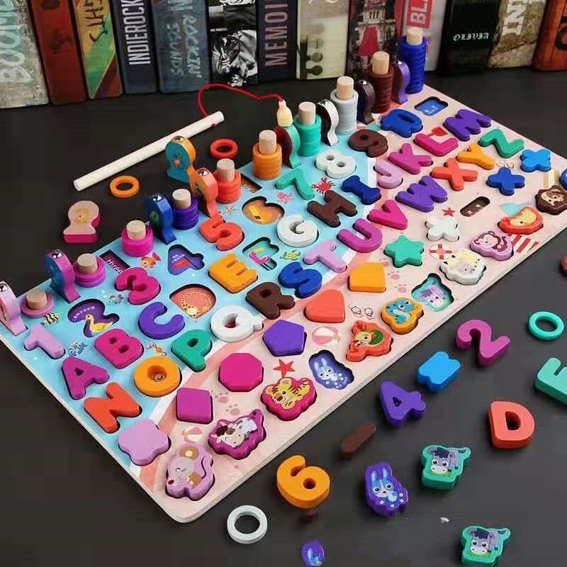 image-3D Preschool Children Educational Toys Wooden Montessori Arithmetic Magnetic Matching Building Block Toys