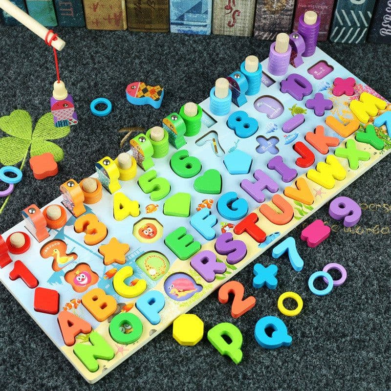 image-3D Preschool Children Educational Toys Wooden Montessori Arithmetic Magnetic Matching Building Block Toys