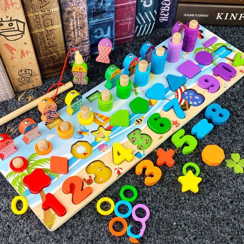 image-3D Preschool Children Educational Toys Wooden Montessori Arithmetic Magnetic Matching Building Block Toys