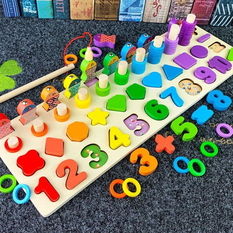 image-3D Preschool Children Educational Toys Wooden Montessori Arithmetic Magnetic Matching Building Block Toys