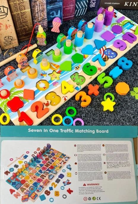 image-3D Preschool Children Educational Toys Wooden Montessori Arithmetic Magnetic Matching Building Block Toys