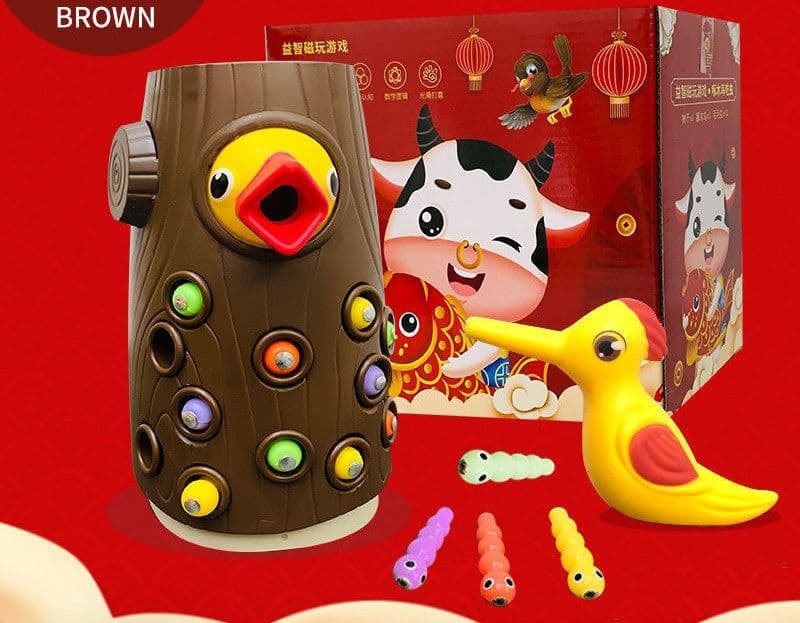 image-Family Toys Click Here For More OptionsWoodpecker Magnetic Catch The Worm Animal Feeding Game Small Birds Children Educate Fishing Toys Kit Kids Gift Set