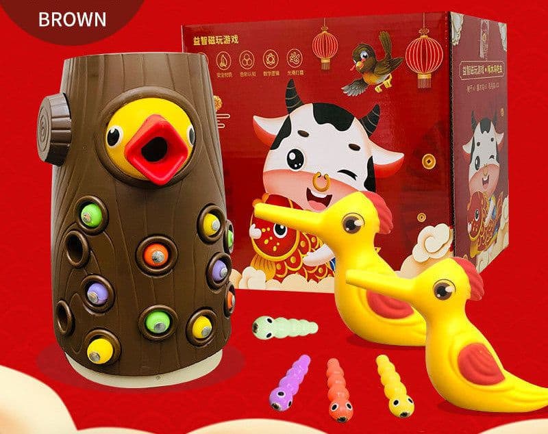 image-Family Toys Click Here For More OptionsWoodpecker Magnetic Catch The Worm Animal Feeding Game Small Birds Children Educate Fishing Toys Kit Kids Gift Set
