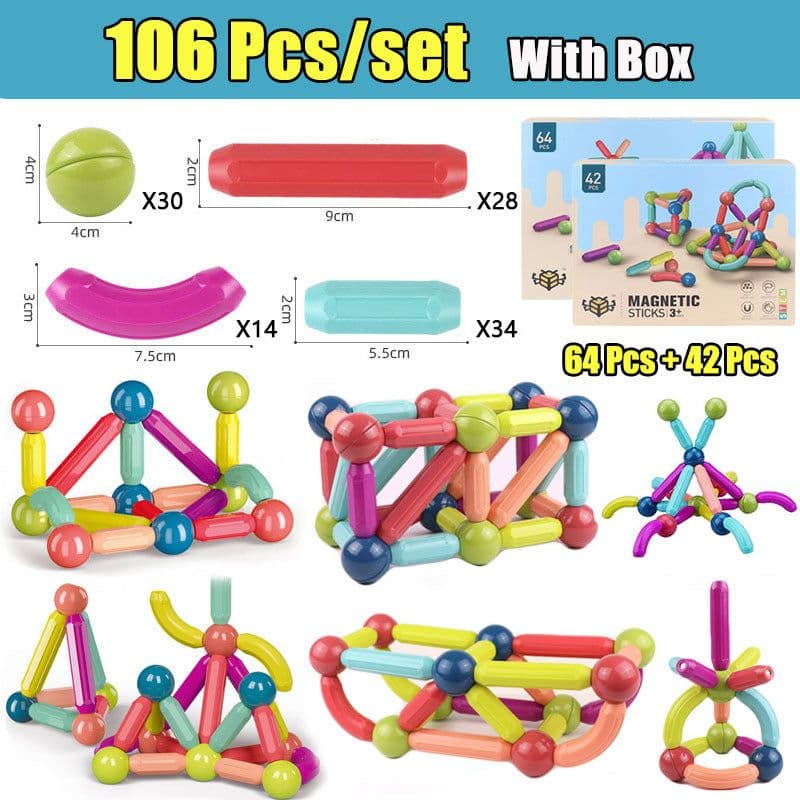 image-Big Size DIY Magnetic Construction Set Early Learning Constructor Variety Magnetic Rod Building Blocks For Children Toys Gift