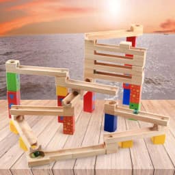 image-Children's Educational Parent-child Ball Track Slide Blocks Stacking High Marbles To Build Wooden Toys