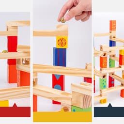 image-Children's Educational Parent-child Ball Track Slide Blocks Stacking High Marbles To Build Wooden Toys