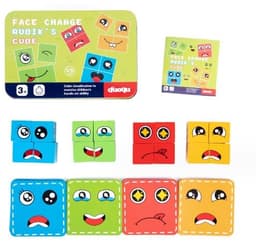 image-Wooden Expressions Toy Wooden Magic Cube Face Pattern Building Blocks Educational Montessori Toys Wooden Matching Block Puzzles