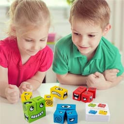 image-Wooden Expressions Toy Wooden Magic Cube Face Pattern Building Blocks Educational Montessori Toys Wooden Matching Block Puzzles