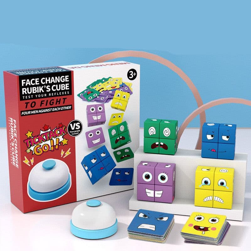 image-Wooden Expressions Toy Wooden Magic Cube Face Pattern Building Blocks Educational Montessori Toys Wooden Matching Block Puzzles