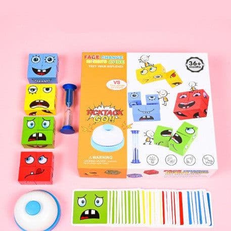 image-Wooden Expressions Toy Wooden Magic Cube Face Pattern Building Blocks Educational Montessori Toys Wooden Matching Block Puzzles