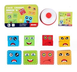 image-Wooden Expressions Toy Wooden Magic Cube Face Pattern Building Blocks Educational Montessori Toys Wooden Matching Block Puzzles