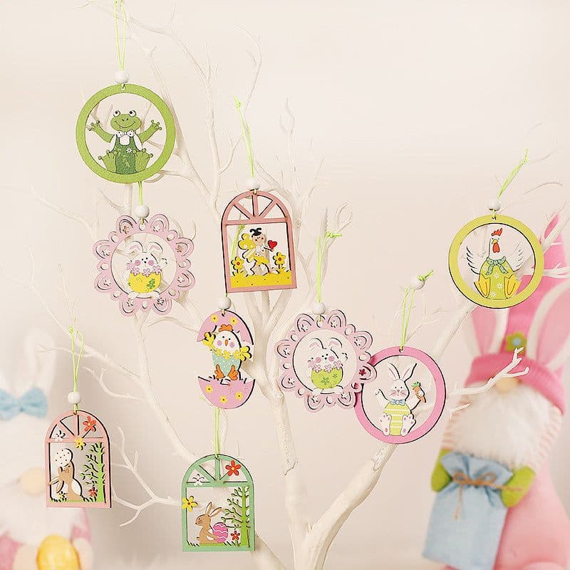 image-Easter Bunny Egg Animal Painting Pendant Wooden Crafts