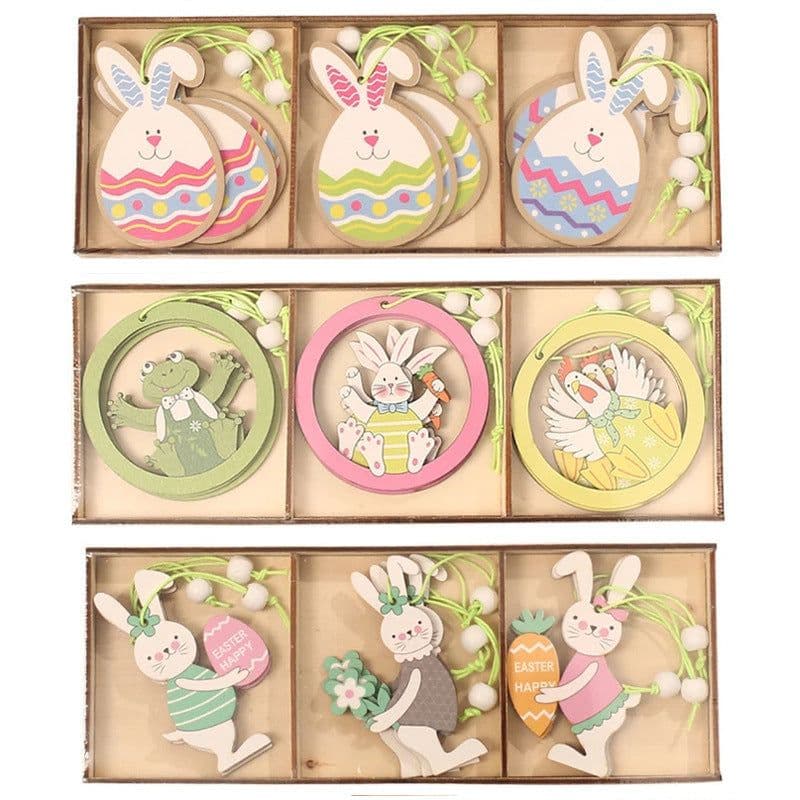 image-Easter Bunny Egg Animal Painting Pendant Wooden Crafts