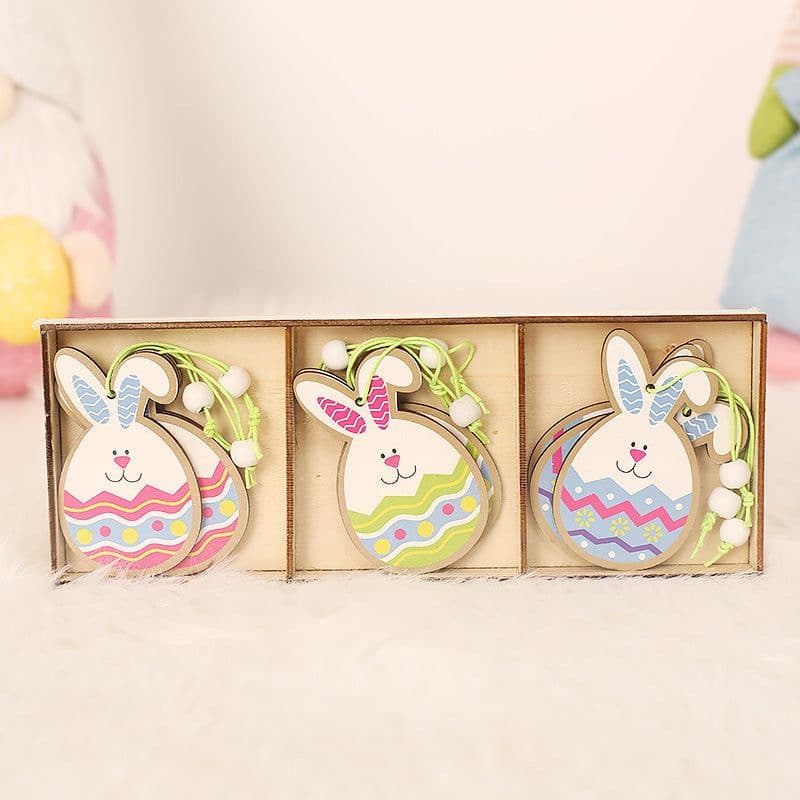image-Easter Bunny Egg Animal Painting Pendant Wooden Crafts