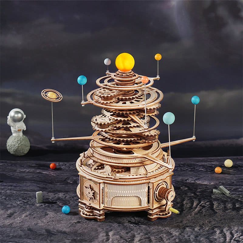 image-Robotime Rokr 316PCS Rotatable Mechanical Orrery DIY Wooden Model Building Block Kits Assembly Toy Gift For Children ST001
